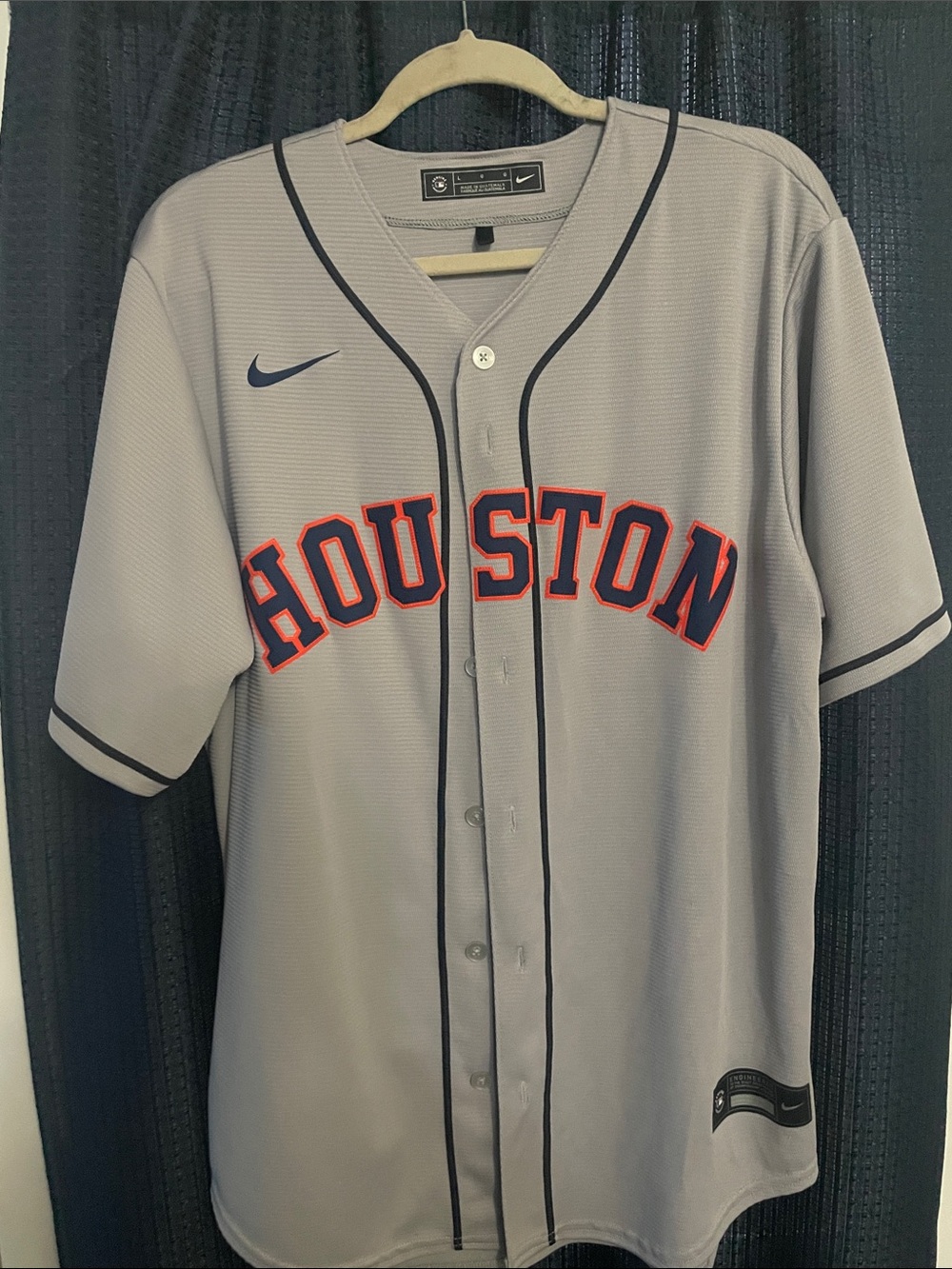 Nike Gray Houston Baseball Jersey with Navy & Orange Trim